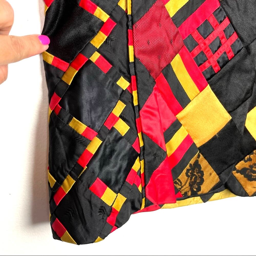 Vintage Patchwork Lace Quilted Jacket Red Yellow … - image 7